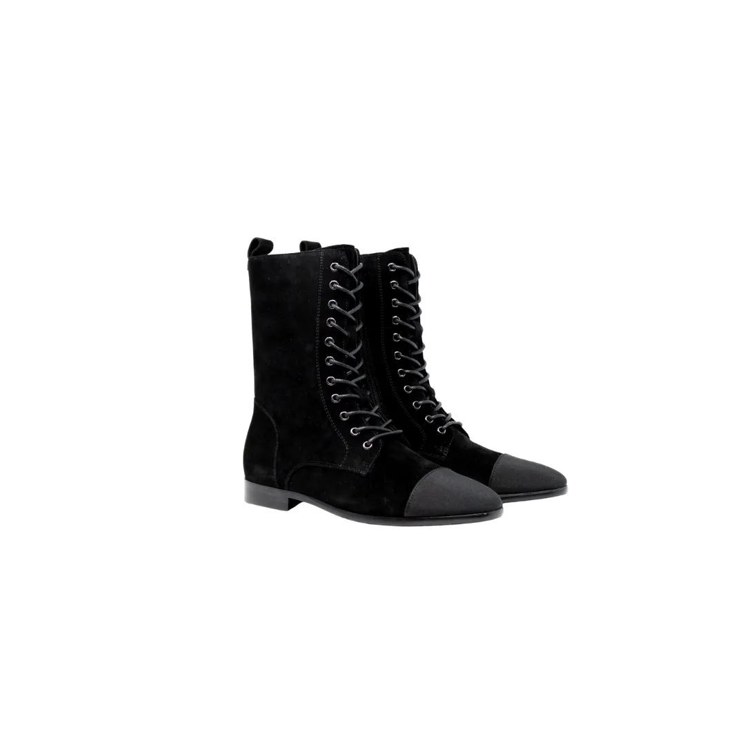 AiciBerllucci Junia Black Suede Lace Up Bootie