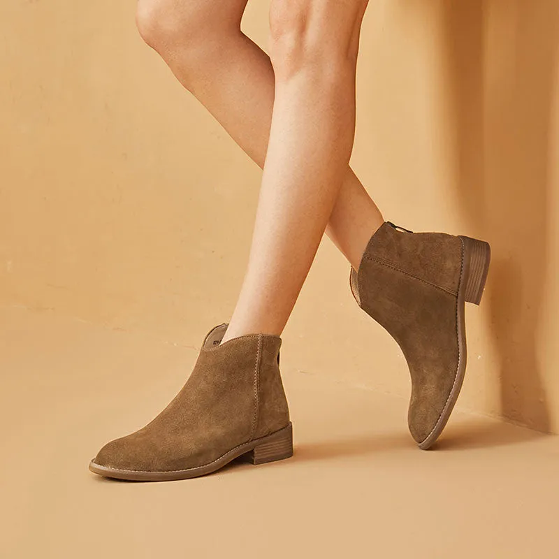 BeauToday Cow Suede Ankle Boots for Women