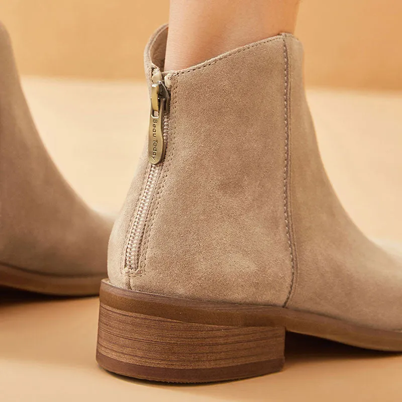 BeauToday Cow Suede Ankle Boots for Women