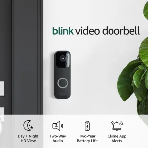 Blink Video Doorbell   Sync Module 2 (newest model)  Two-way audio, HD video, two-year battery life, motion detection, chime app alerts, Works with Alexa (Black)