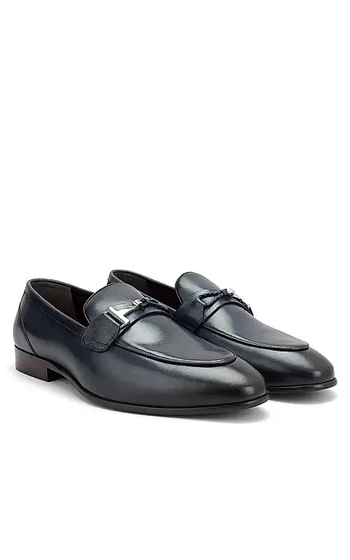 Blue Braided Leather Loafers