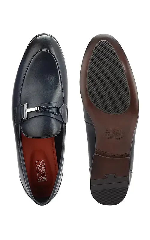 Blue Braided Leather Loafers