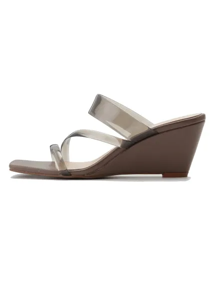 Clear Vinyl Multi Strap Wedge Mule