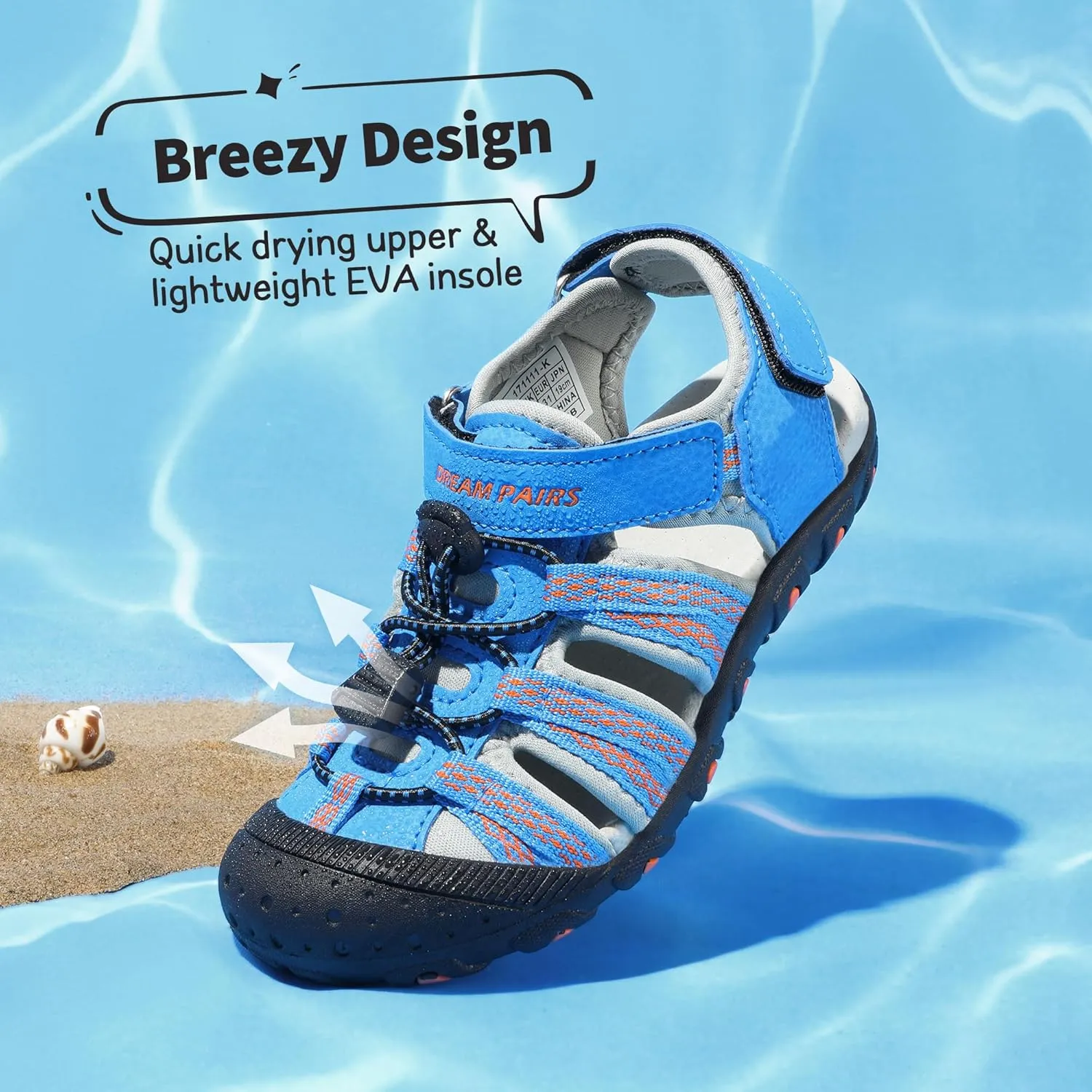 DREAM PAIRS Boys Girls Summer Outdoor Athletic Sport Sandals Hiking Beach Casual Closed Toe Adjustable Multicolor for Toddler/Little/Big Kids