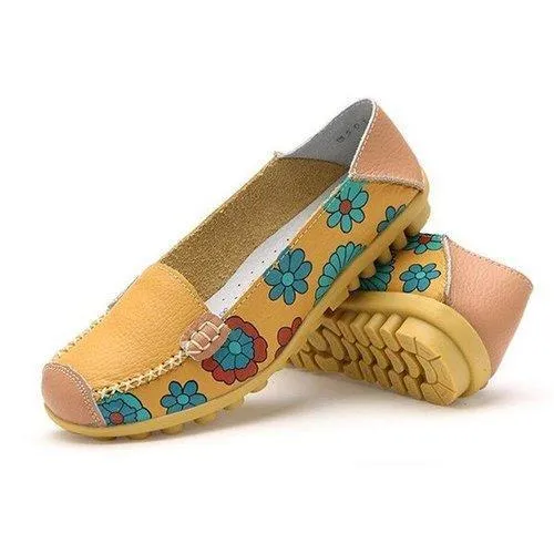 Floral Print Color Matching Soft Comfortable Slip On Flat Sh