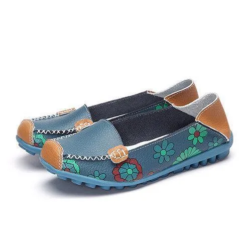Floral Print Color Matching Soft Comfortable Slip On Flat Sh
