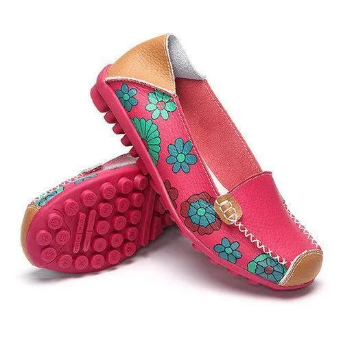 Floral Print Color Matching Soft Comfortable Slip On Flat Sh