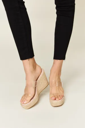 Forever Link Clear Strap Espadrille Nude Color Platform Wedge Tall Sandals