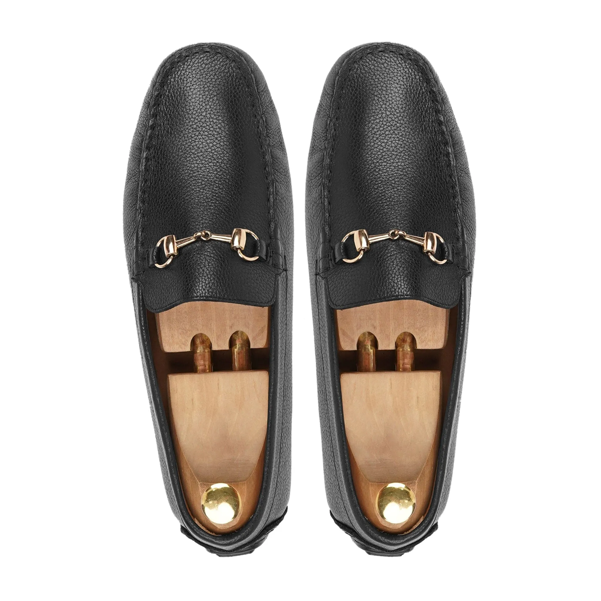 Handmade Custom Black Pebble Grain Leather Driver Mens Loafers