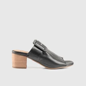 Leather Comfort Block Heel Sandal Black 8560