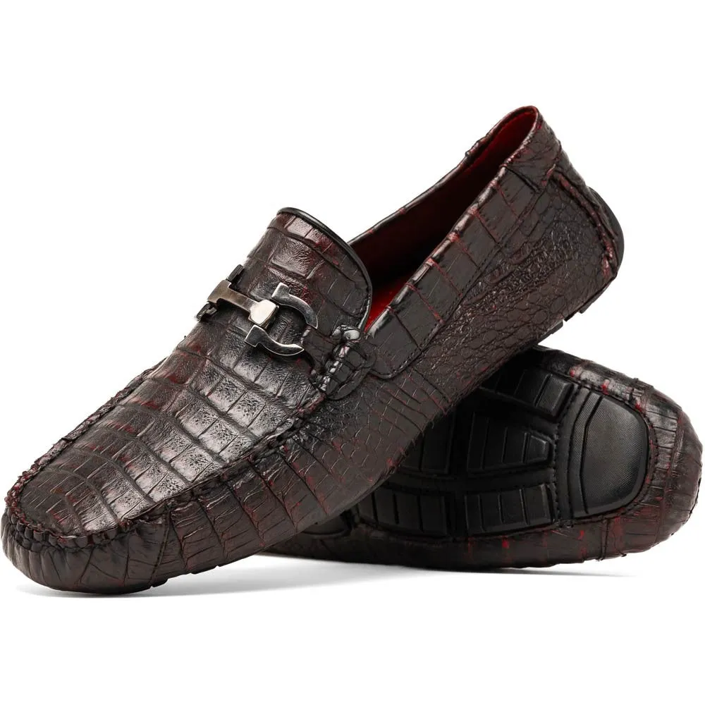 Marco Di Milano Parma Black Cherry Caiman Belly Bit Driving Loafers