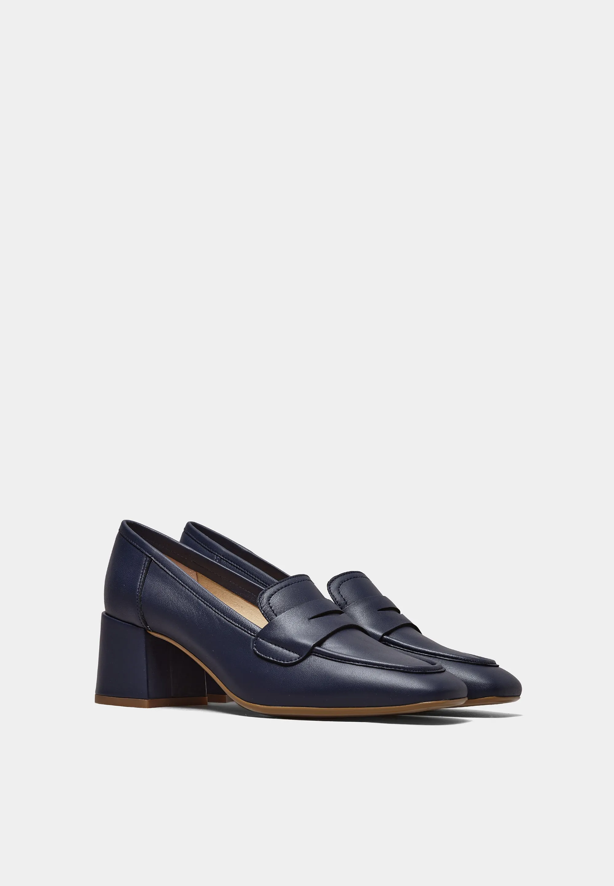 Mendo Block Heel Loafer Ocean Soft Nappa Leather