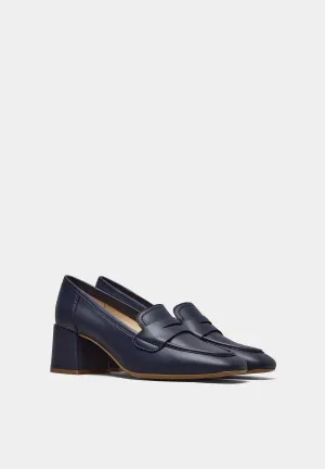 Mendo Block Heel Loafer Ocean Soft Nappa Leather