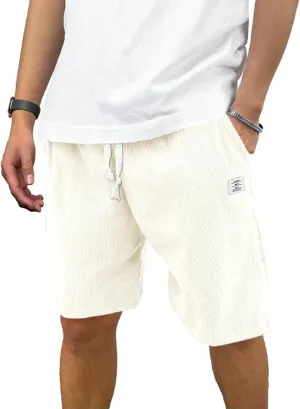 Men's Casual Shorts Corduroy Elastic Waist Drawstring 7 inch Shorts for Men with Pockets