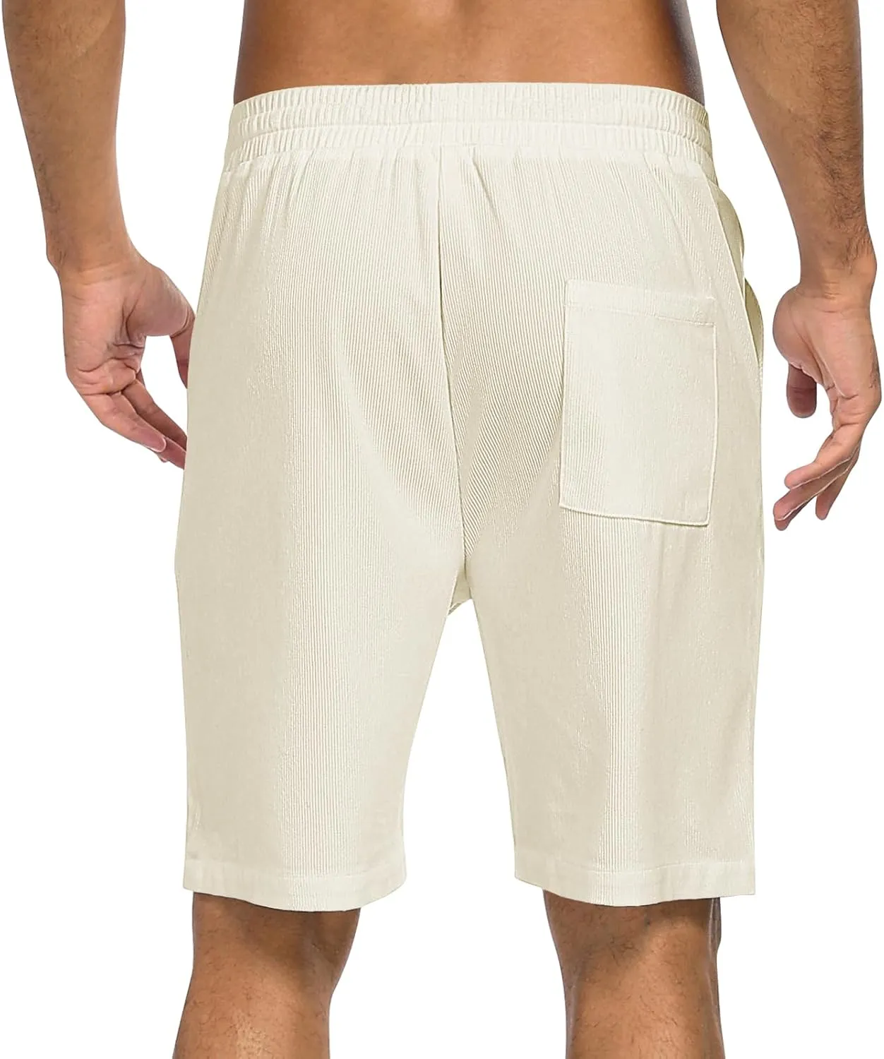 Men's Casual Shorts Corduroy Elastic Waist Drawstring 7 inch Shorts for Men with Pockets