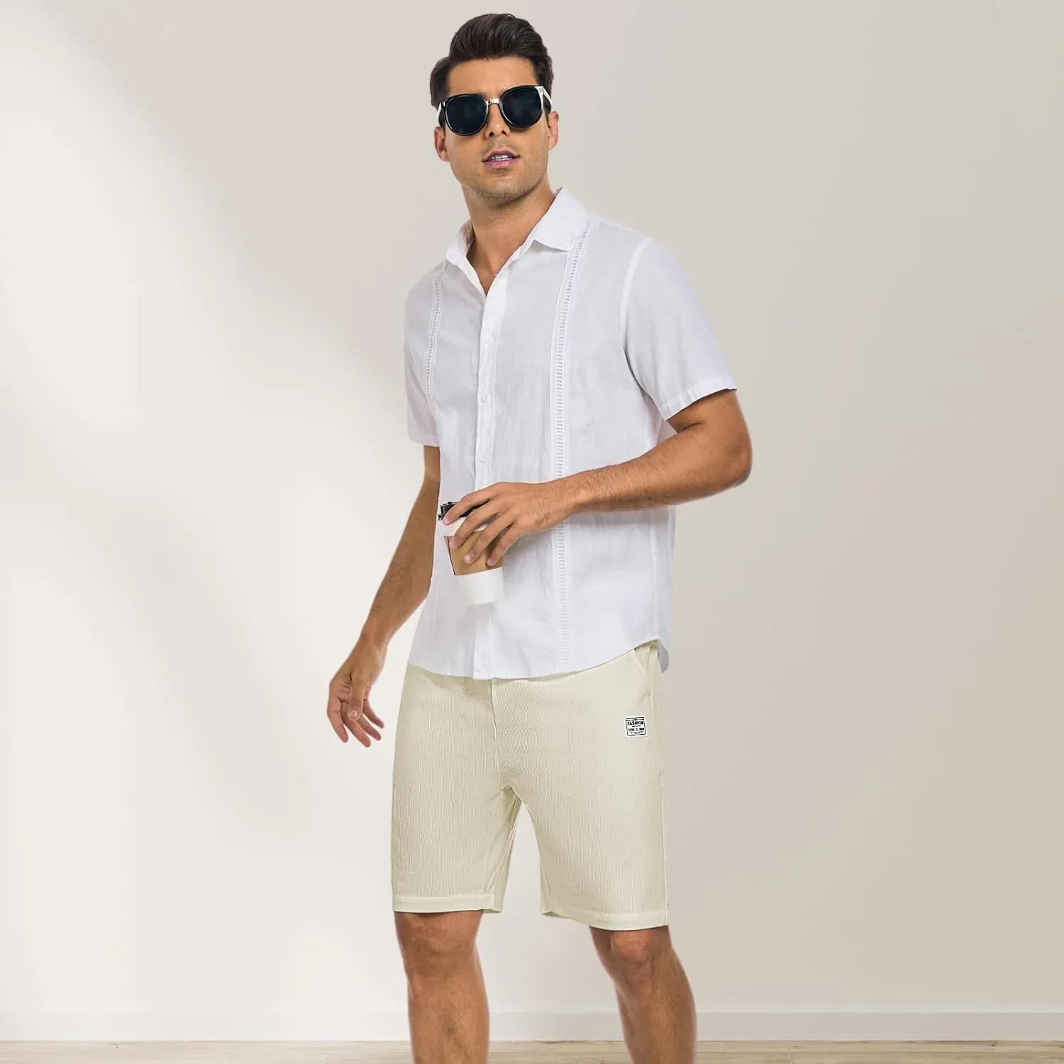 Men's Casual Shorts Corduroy Elastic Waist Drawstring 7 inch Shorts for Men with Pockets