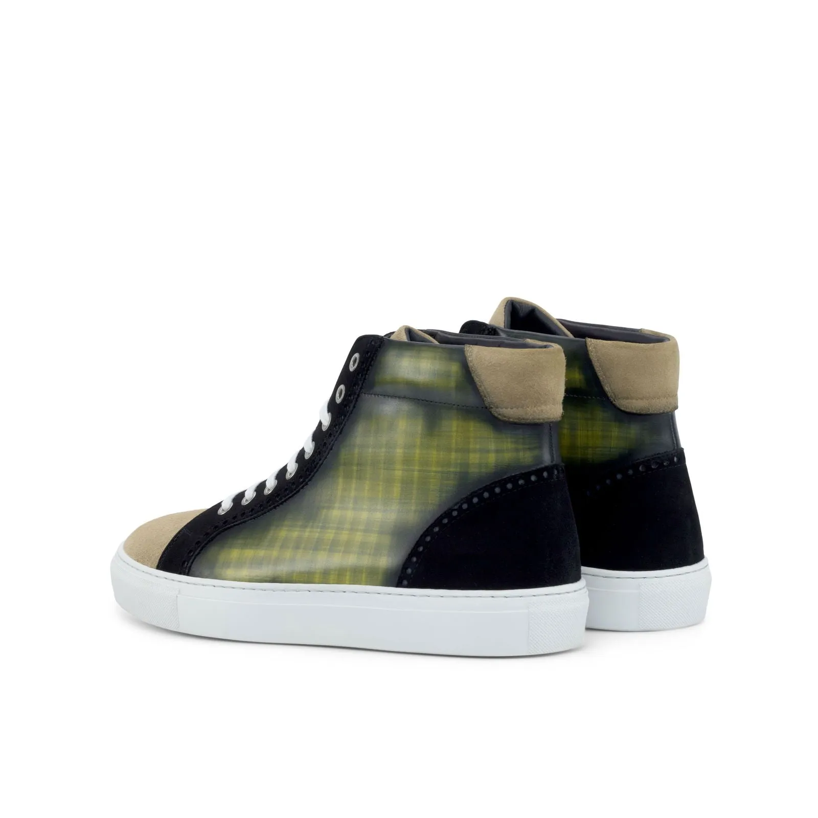 Men's High Kick Sneakers Patina Leather Wide Plus Size Black Brown 4889