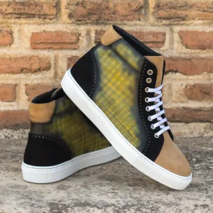 Men's High Kick Sneakers Patina Leather Wide Plus Size Black Brown 4889