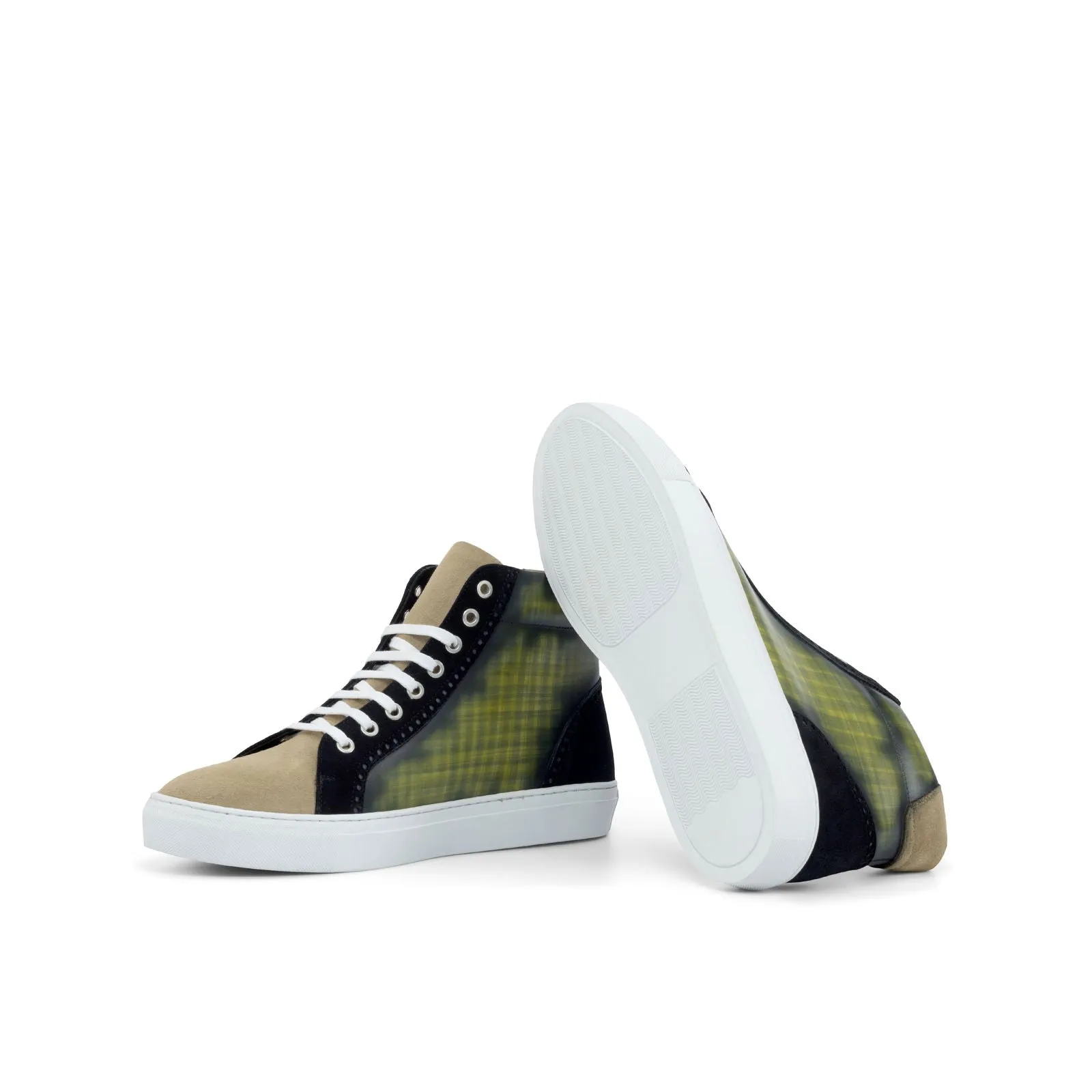 Men's High Kick Sneakers Patina Leather Wide Plus Size Black Brown 4889