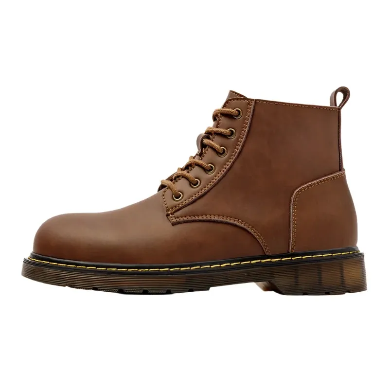 Men's Leather Winter Boots - Comfortable Warm Ankle Motorcycle Shoes, Snow & Work Oxfords