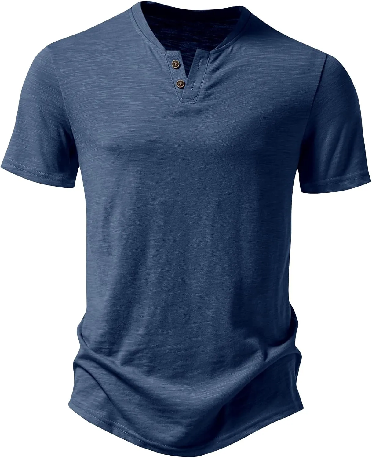 Men's Stretchy Short Sleeve Henley T-Shirt Casual Cotton 2 Buttons Notch Neck Tee Shirts
