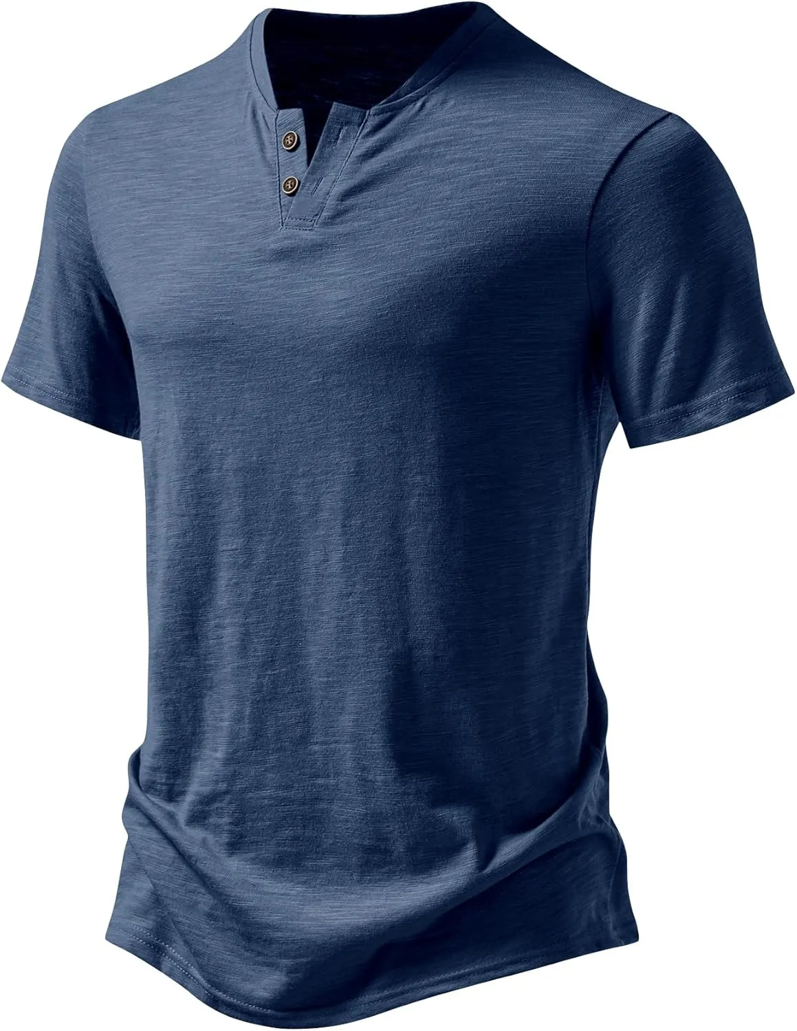 Men's Stretchy Short Sleeve Henley T-Shirt Casual Cotton 2 Buttons Notch Neck Tee Shirts
