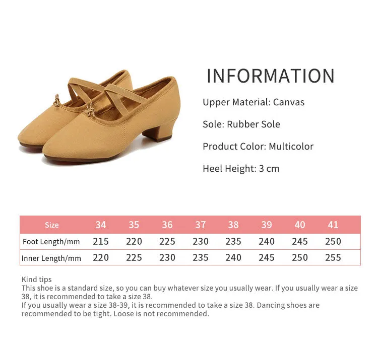 Mid-heel Outdoor Dance Practice Shoes Canvas Soft-soled Shoes