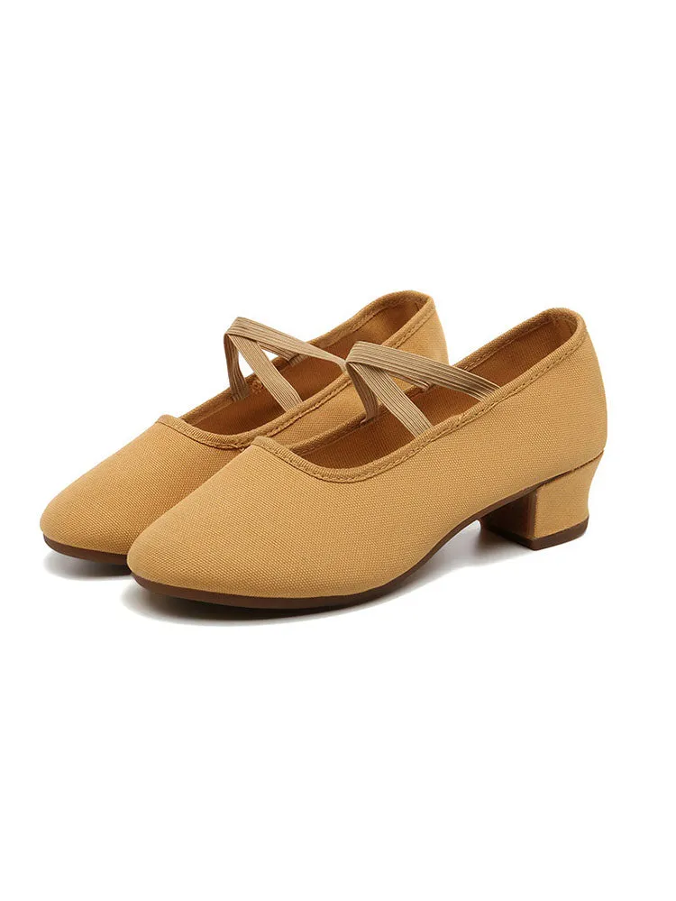 Mid-heel Outdoor Dance Practice Shoes Canvas Soft-soled Shoes