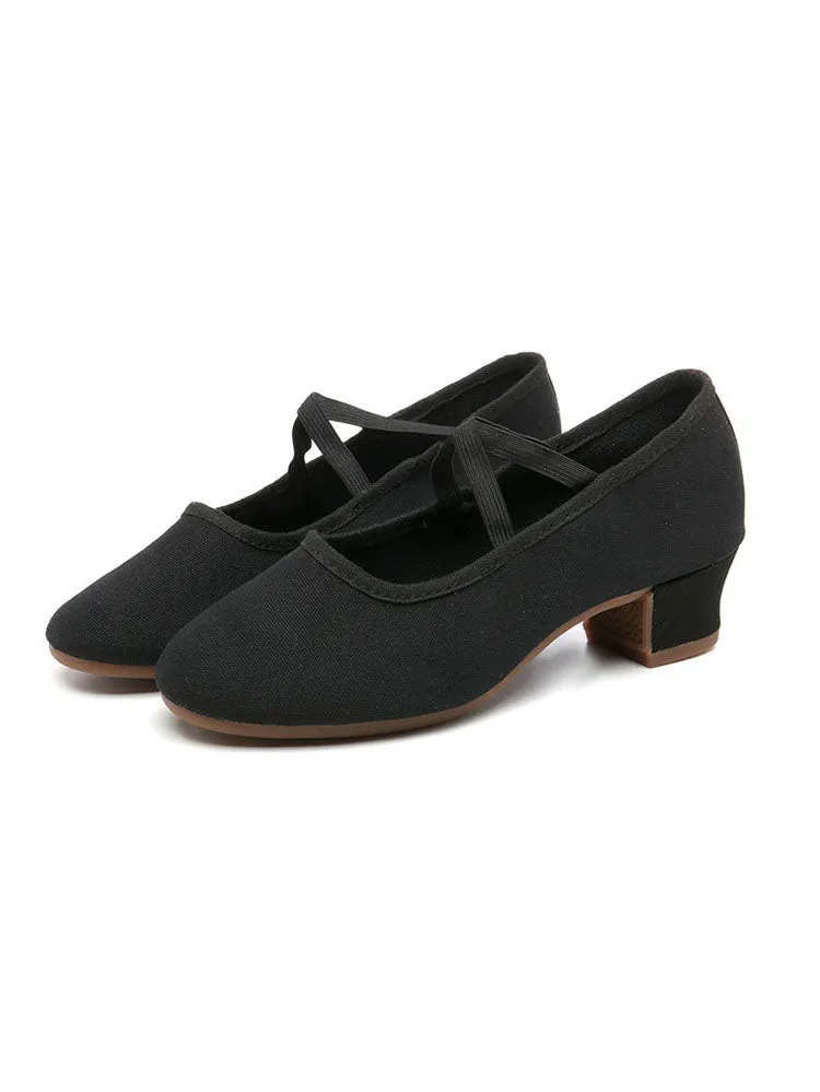 Mid-heel Outdoor Dance Practice Shoes Canvas Soft-soled Shoes