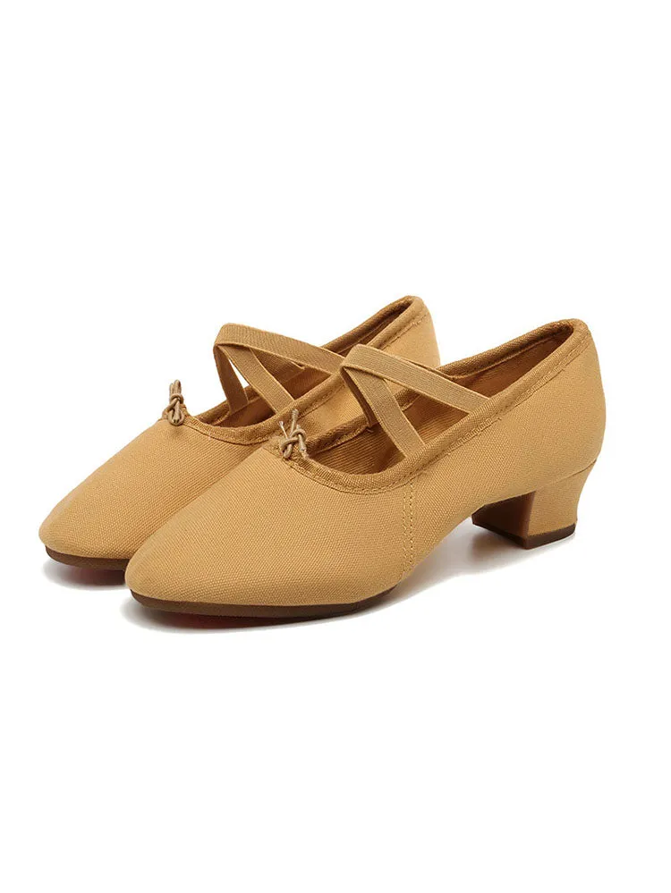 Mid-heel Outdoor Dance Practice Shoes Canvas Soft-soled Shoes