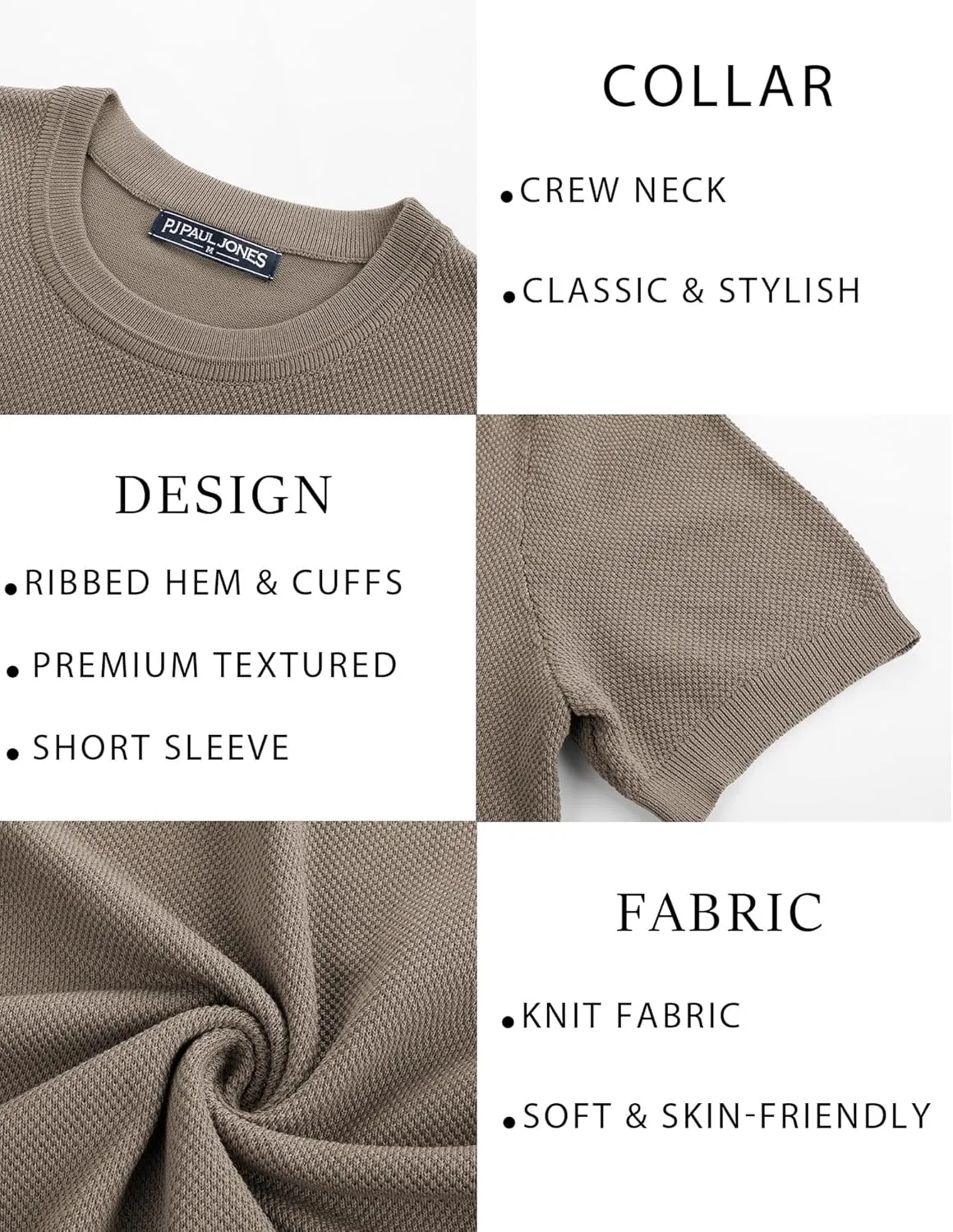 PJ PAUL JONES Mens Casual T-Shirts Classic Short Sleeve Knit Tees Crewneck Solid Tee Shirts