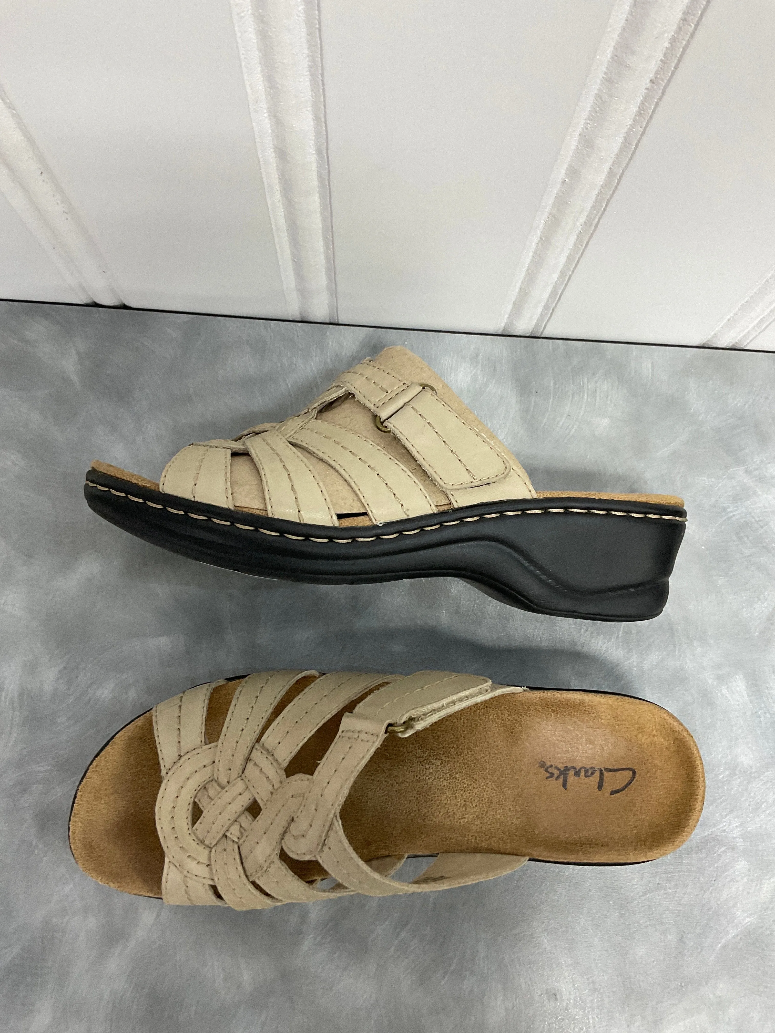 Sandals Heels Wedge By Clarks In Tan, Size:8