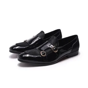 Stylish Men's Patent Leather Loafers / Casual Male Shoes With Double Buckle