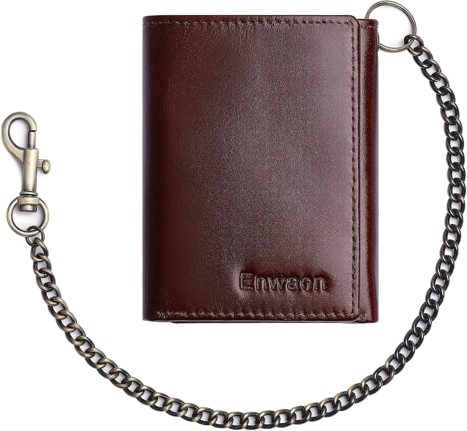 Trifold Mens Wallet with Chain, Genuine Leather Wallet RFID Blocking Anti-Theft Chain for Biker