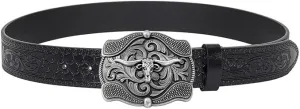 UTOWO Western PU-Leather Cowboy Buckle Belt for Men and Women Jeans Engraved Floral Longhorn Bull Buckle Belt (25-38" waist)